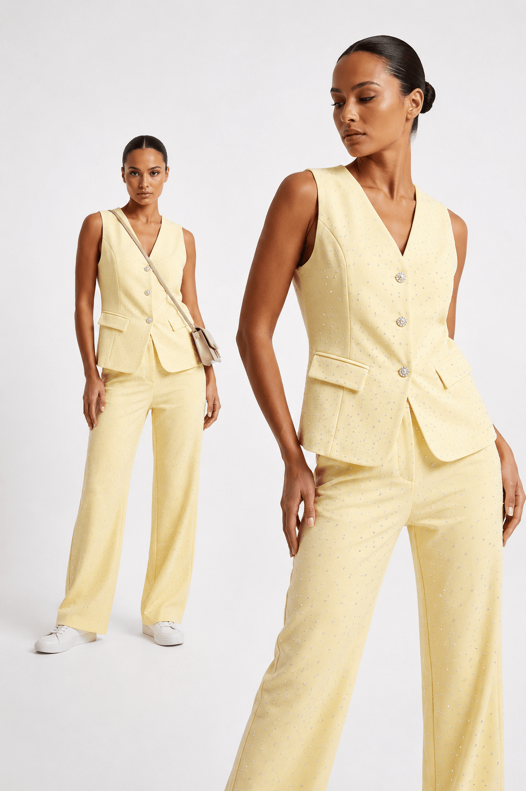 Eleganter Damen-Anzug mit Weste & Steinchen-Besatz - Milano Royal Boutique