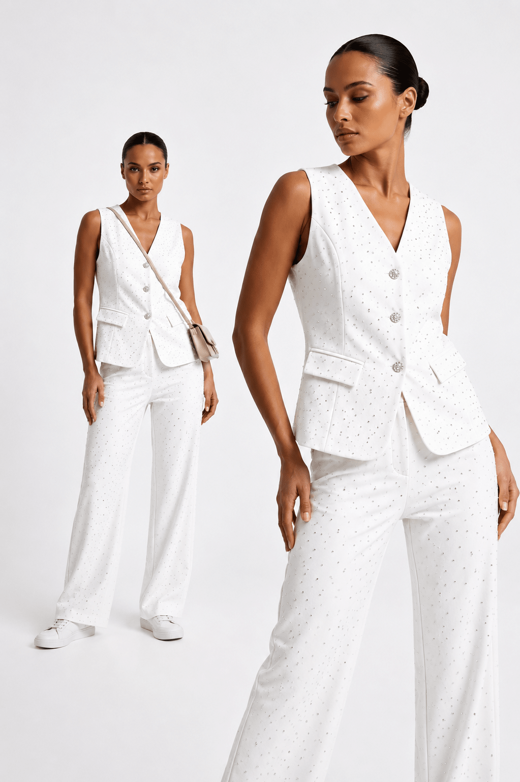 Eleganter Damen-Anzug mit Weste & Steinchen-Besatz - Milano Royal Boutique