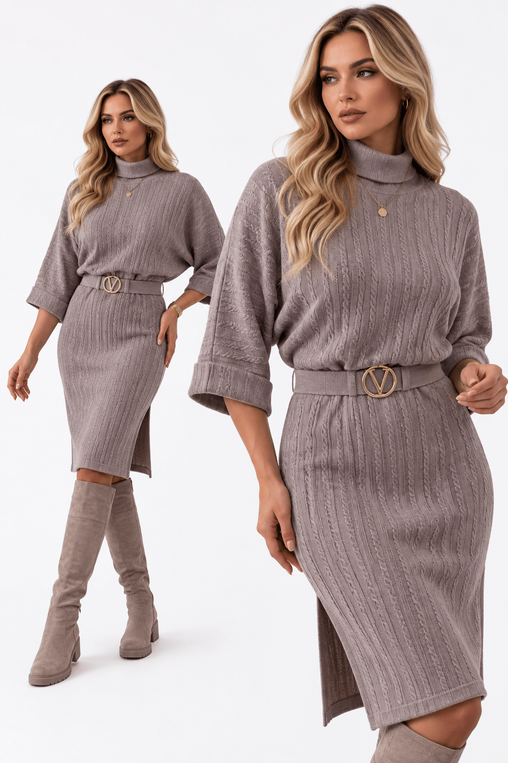 Herbst Strickleid Palazzo | One Size | Beige · Mokka · Fango - Milano Royal Boutique