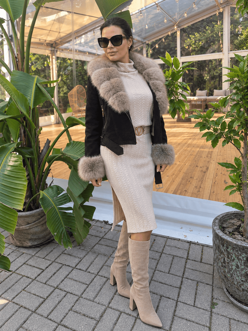 Herbst Strickleid Palazzo | One Size | Beige · Mokka · Fango - Milano Royal Boutique