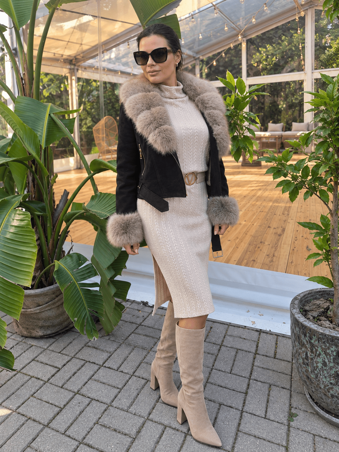 Herbst Strickleid Palazzo | One Size | Beige · Mokka · Fango - Milano Royal Boutique