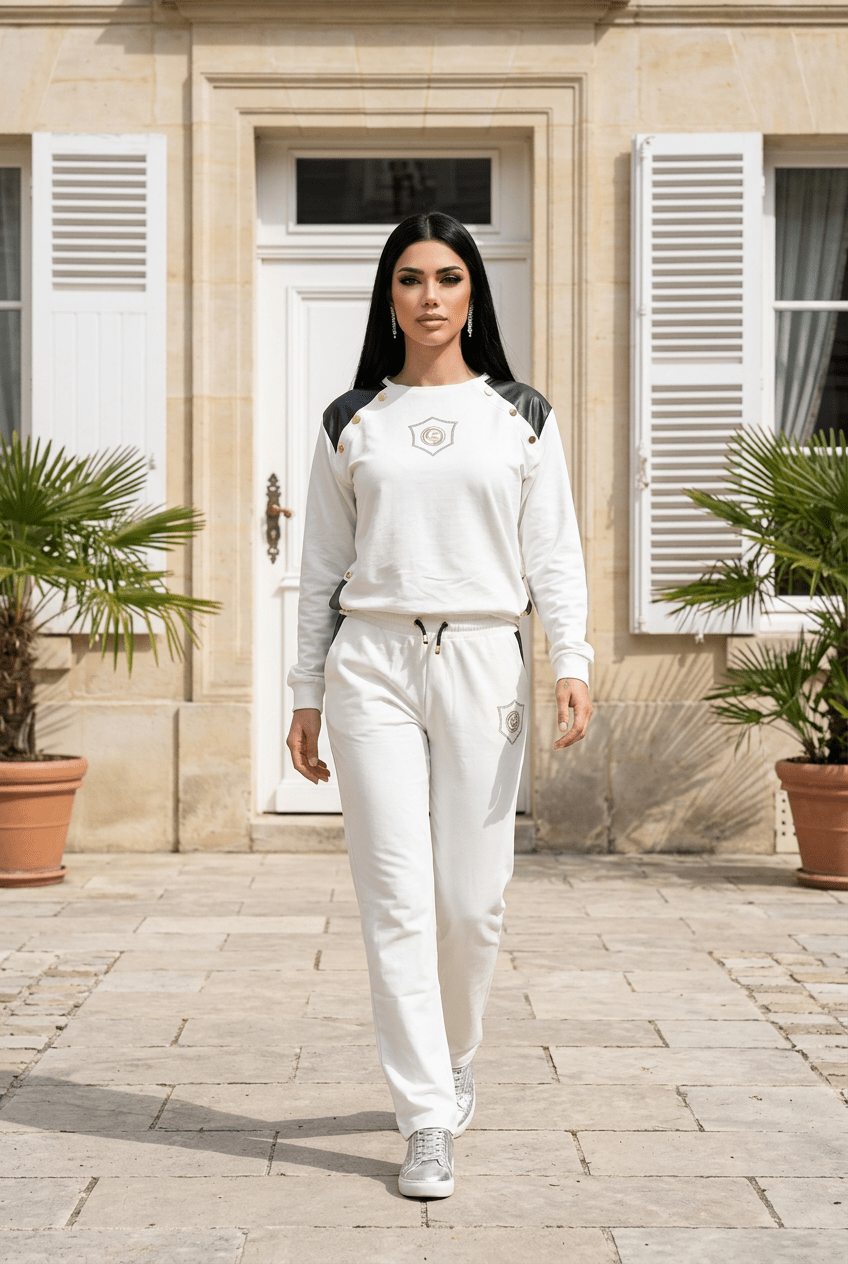Jogginganzug CS White | Damen Trainingsanzug Einheitsgröße M-L - Milano Royal Boutique