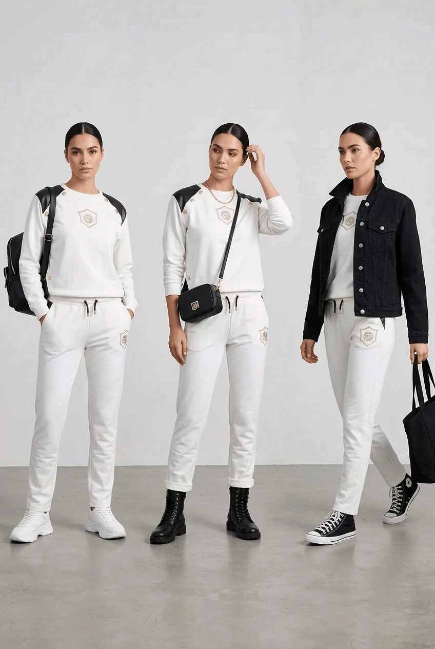 Jogginganzug CS White | Damen Trainingsanzug Einheitsgröße M-L - Milano Royal Boutique