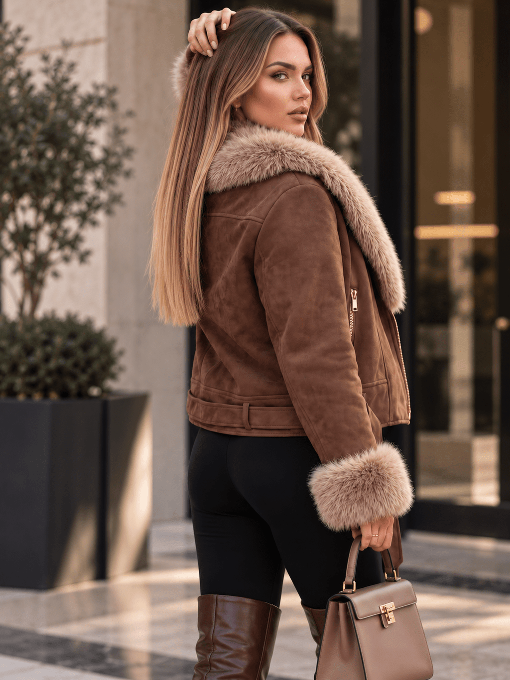 Lederjacke Bold – Oversized Damen Lederjacke mit Kontrast-Details - Milano Royal Boutique