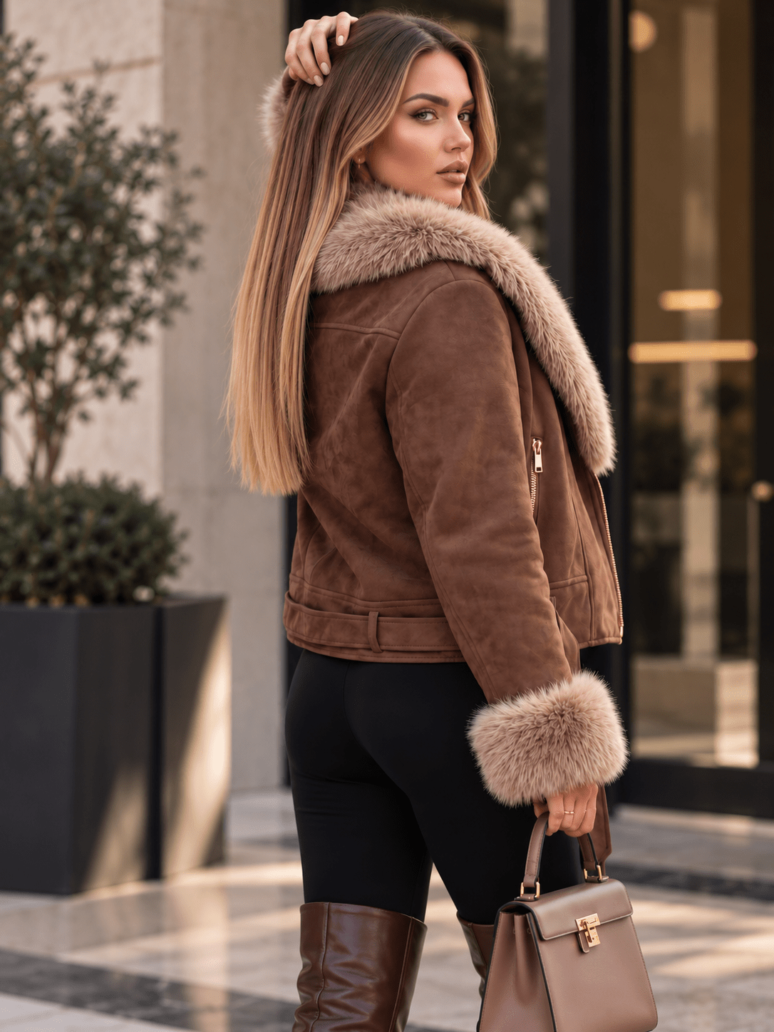 Lederjacke Bold – Oversized Damen Lederjacke mit Kontrast-Details - Milano Royal Boutique