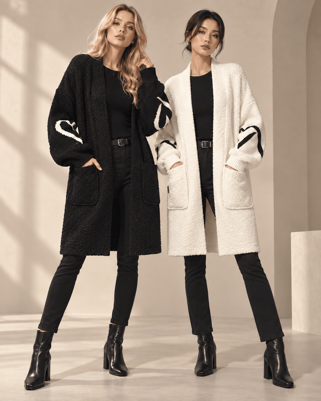 Long Cardigan mit Herzmuster & Taschen - Milano Royal Boutique