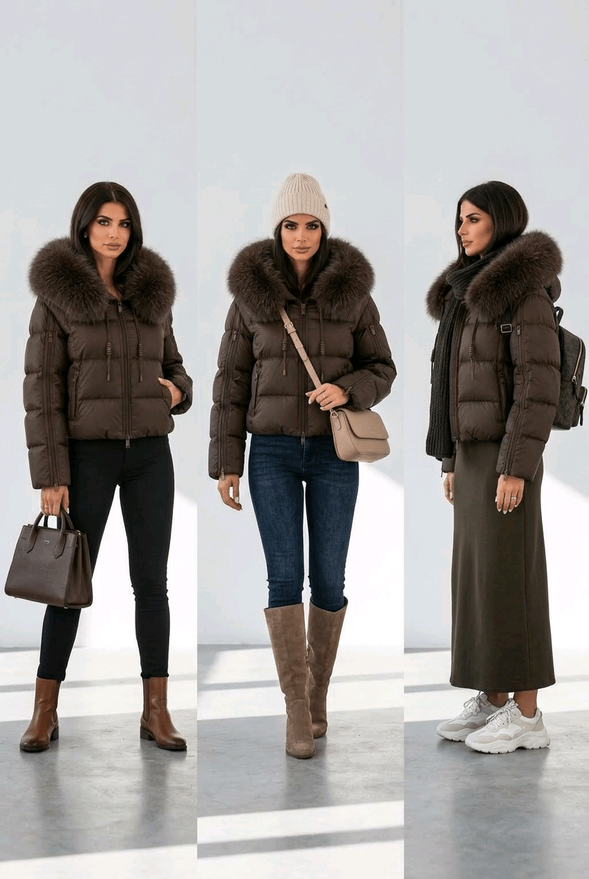 Premium Jacke Choco | Abnehmbarer Fellkragen | Größen S–XXL - Milano Royal Boutique