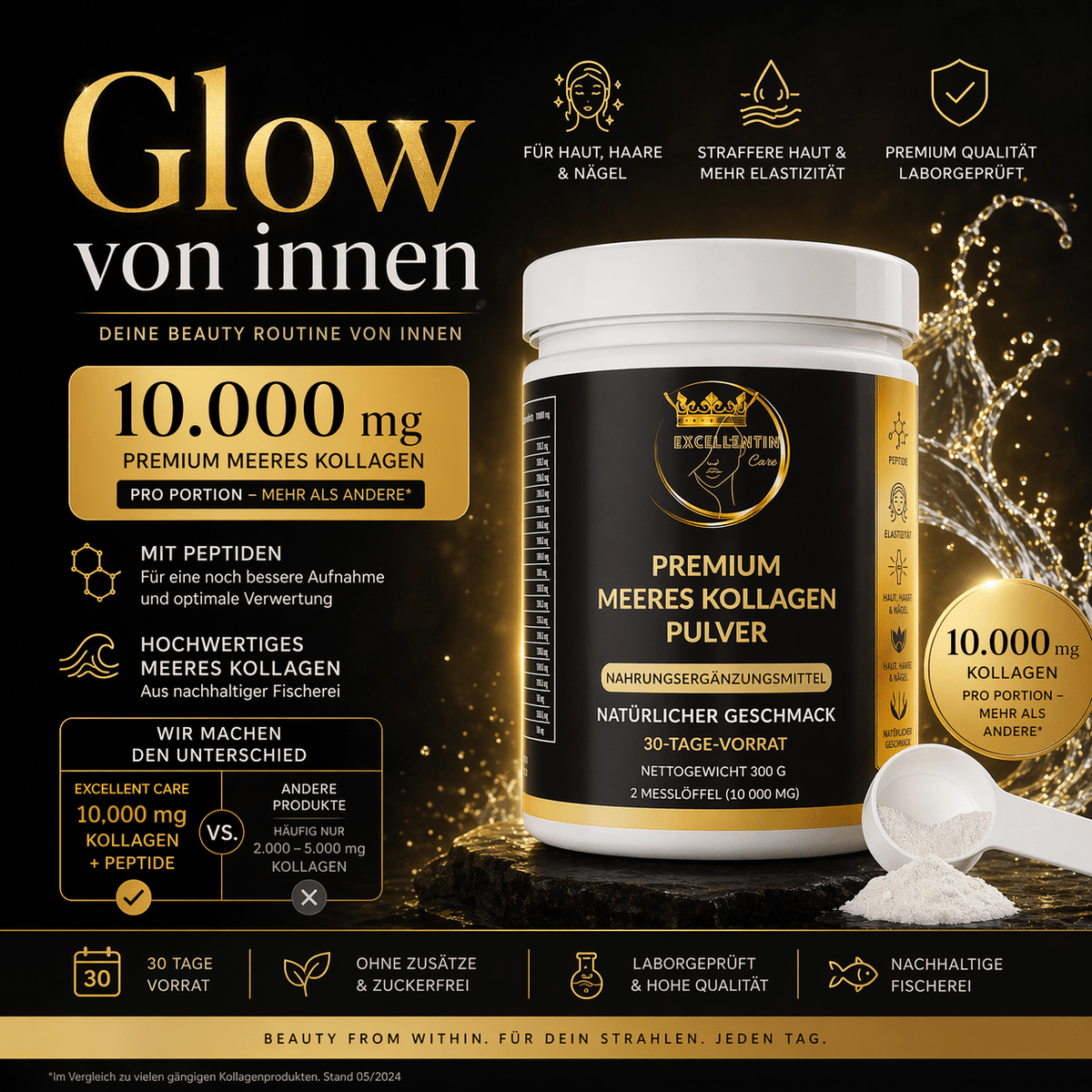 Premium Meeres-Kollagen Pulver – 10.000 mg | EXCELLENTIN CARE - Milano Royal Boutique