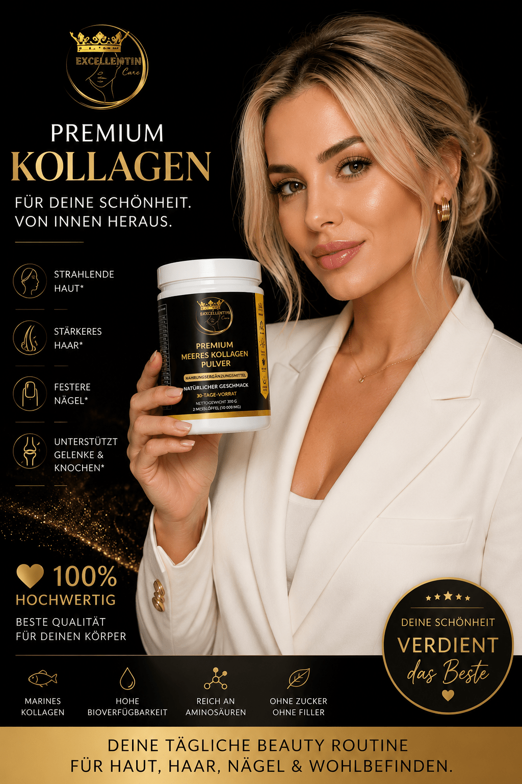 Premium Meeres-Kollagen Pulver – 10.000 mg | EXCELLENTIN CARE - Milano Royal Boutique