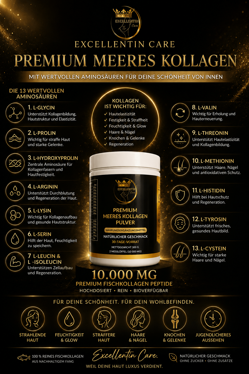 Premium Meeres-Kollagen Pulver – 10.000 mg | EXCELLENTIN CARE - Milano Royal Boutique