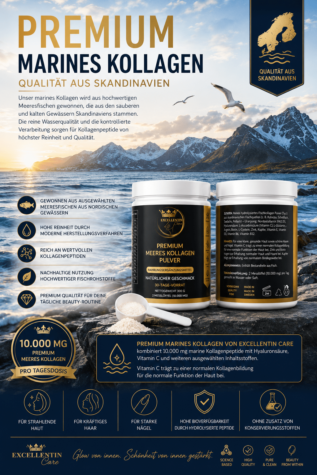 Premium Meeres-Kollagen Pulver – 10.000 mg | EXCELLENTIN CARE - Milano Royal Boutique