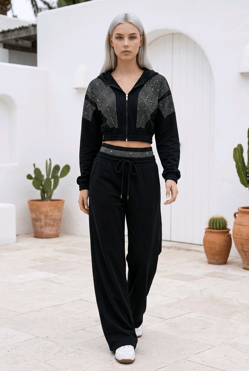 Zweiteiler Mit Steinchen – Loungewear-Set Made in Italy - Milano Royal Boutique
